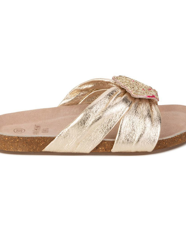 Gold Crown Satin Sandals