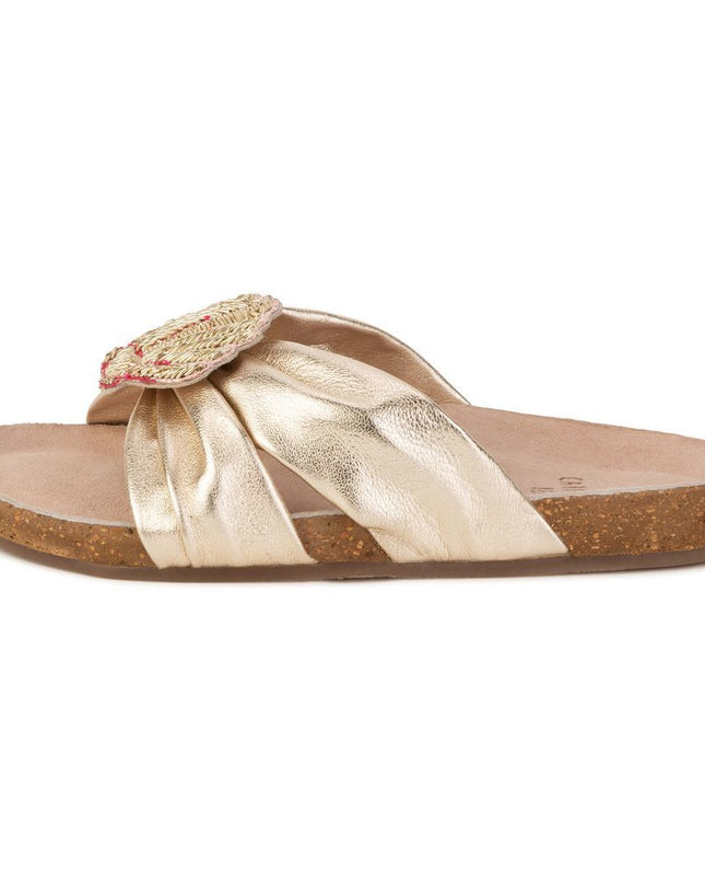 Gold Crown Satin Sandals