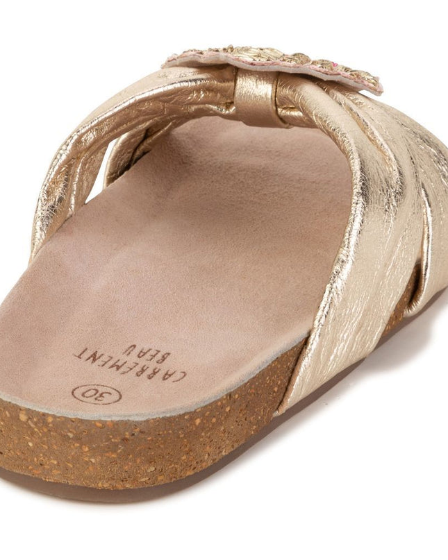 Gold Crown Satin Sandals