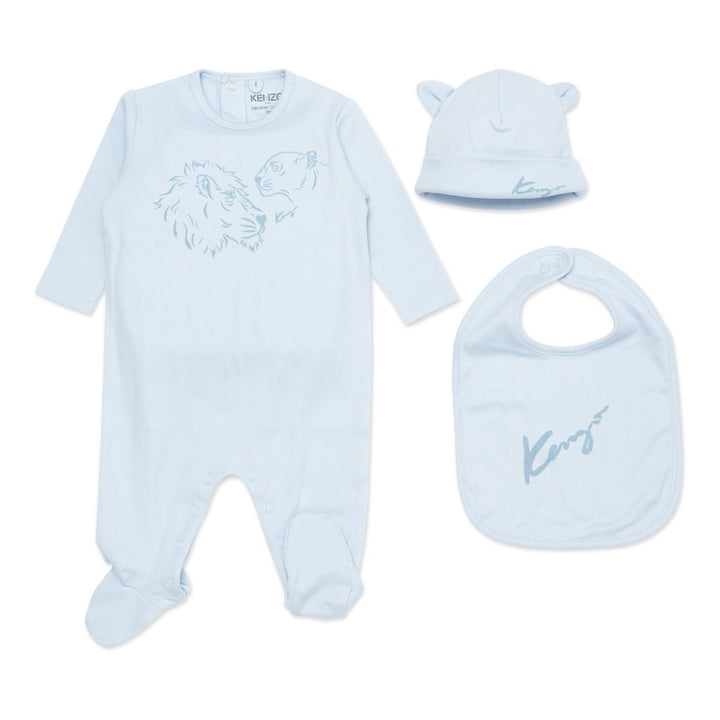 kenzo-Blue Baby Set of Hat, Bib & Pajamas-k90004-773