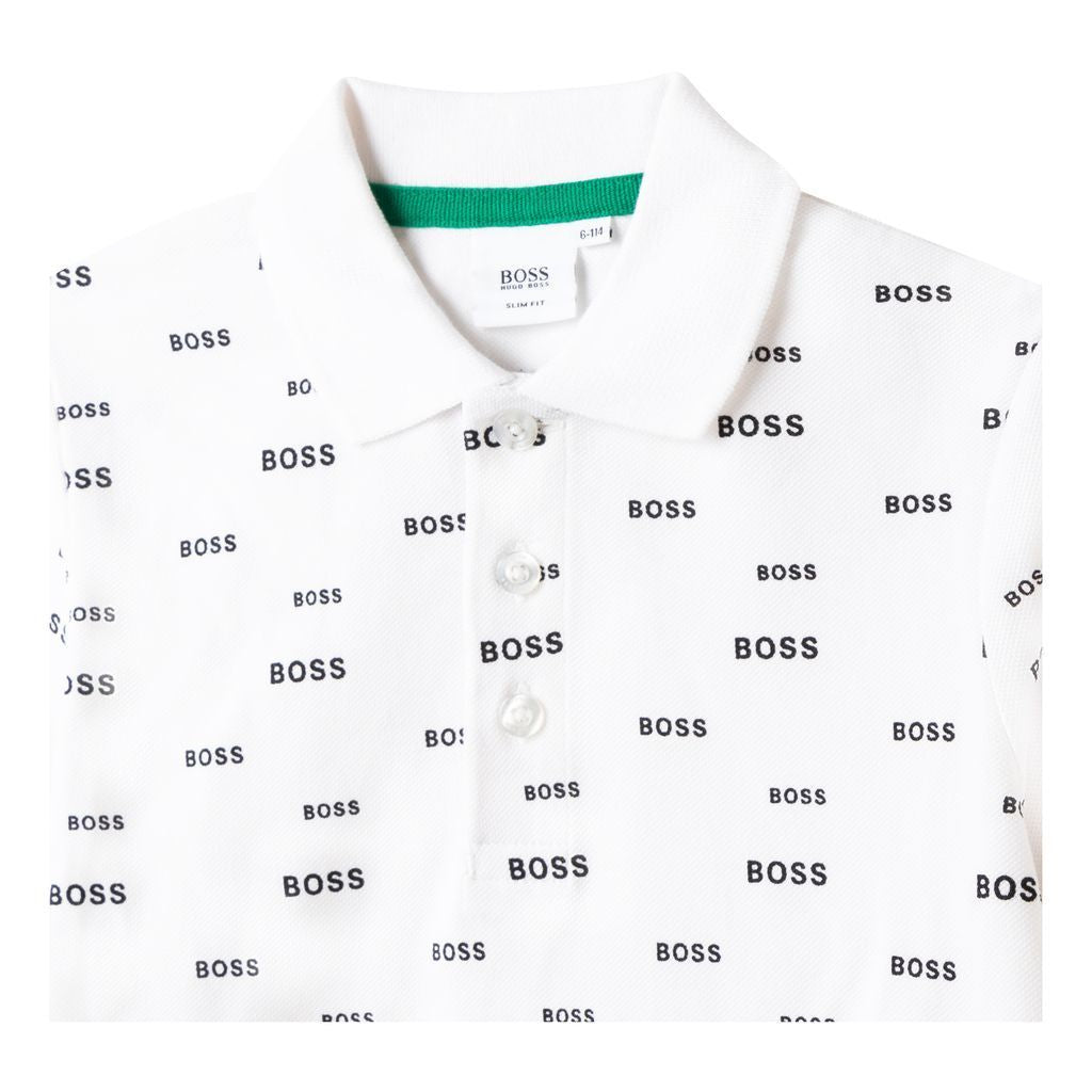 boss-White All Over Brand Print Polo-j25n25-10b