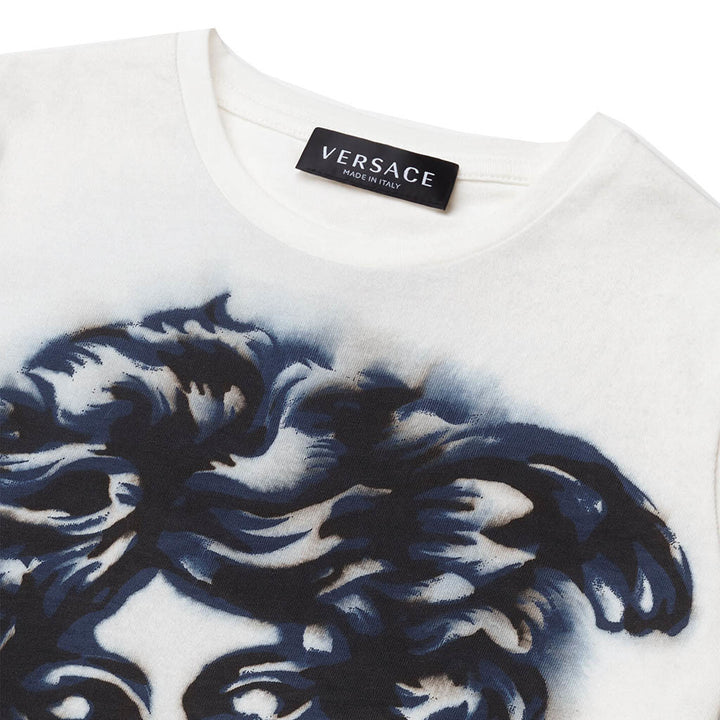 versace-White & Blue Medusa Motif T-Shirt-1000239-1a00424-2w030