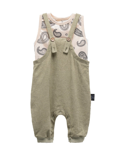 Khaki Paisley Print Overalls