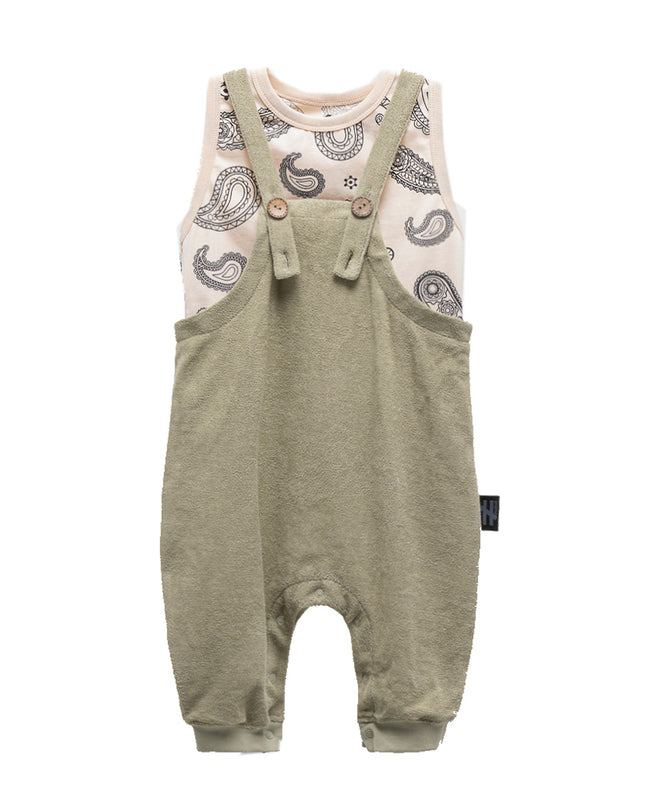 Khaki Paisley Print Overalls