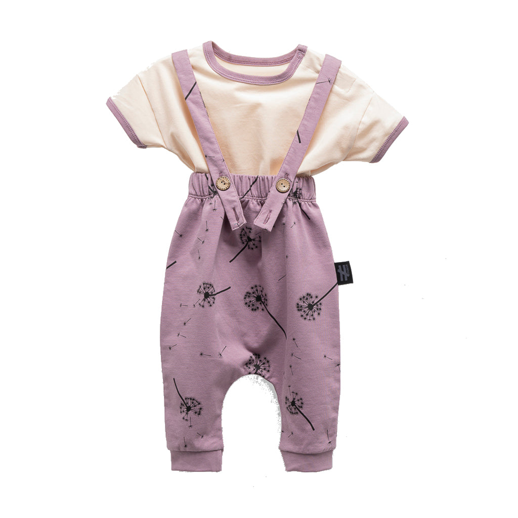 Purple Dandelions Overall Outfit