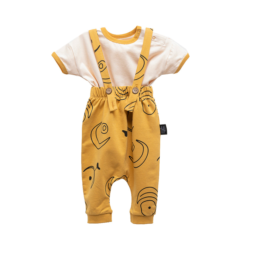 Mustard Crescent Overalls Outfit