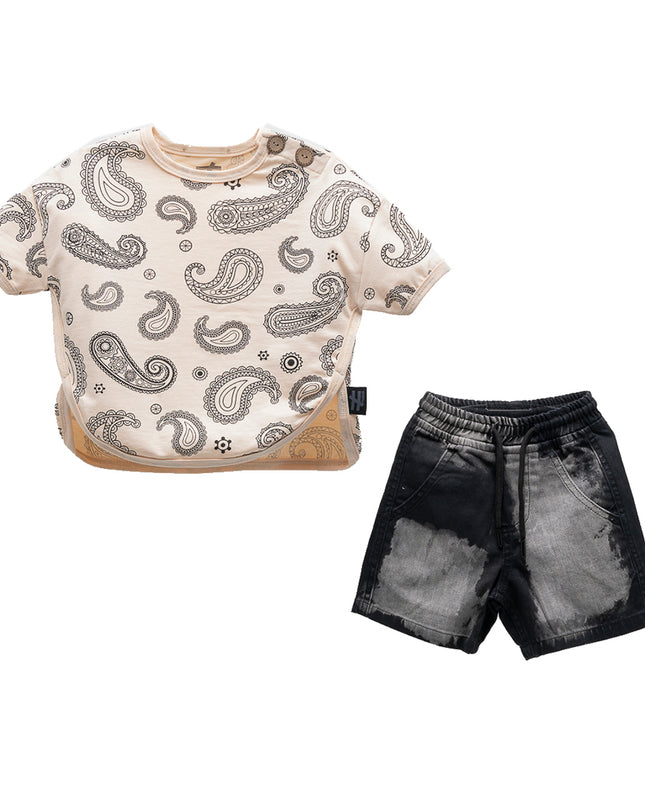 Beige Paisley Denim Outfit