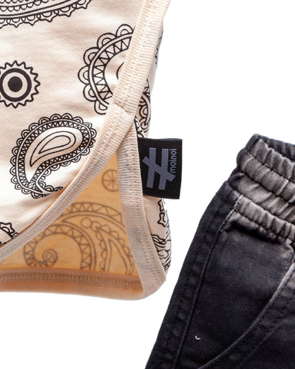 Beige Paisley Denim Outfit