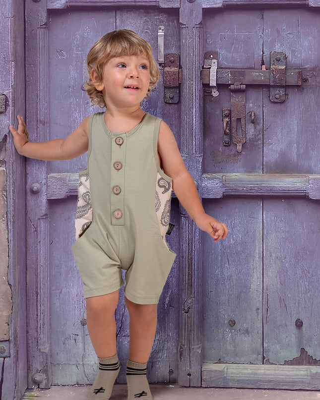 Khaki Paisley Trim Romper