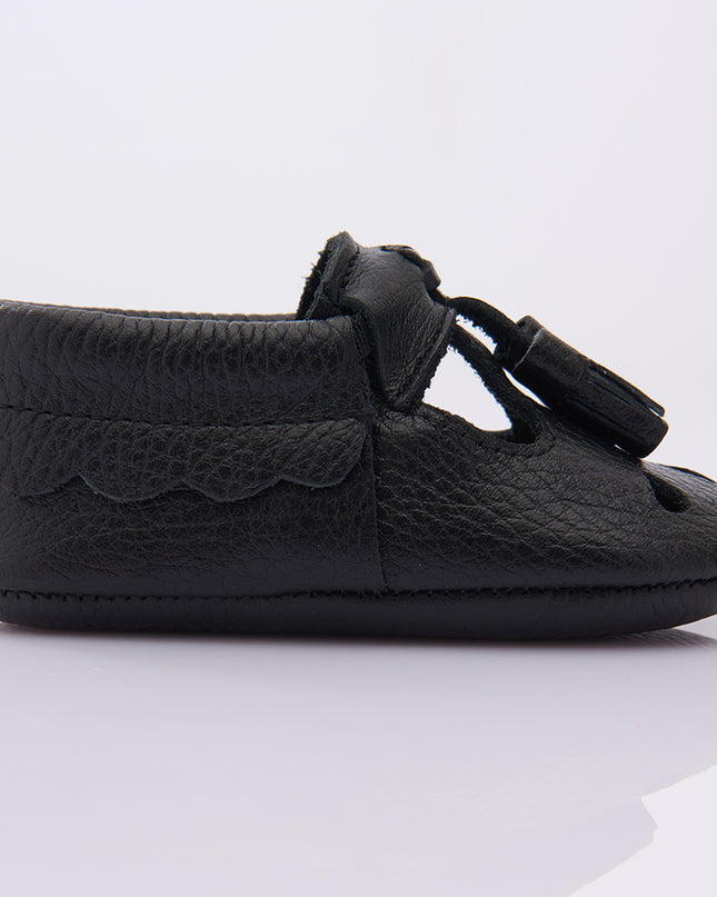 Black Perforated Tassel Booties