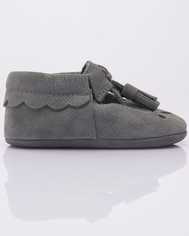 Gray Perforated Tassel Booties