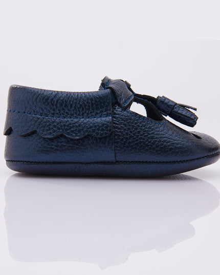 Navy Perforated Tassel Booties