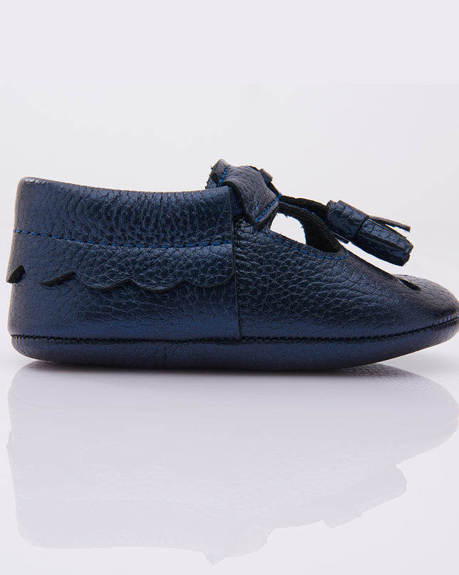 Navy Perforated Tassel Booties