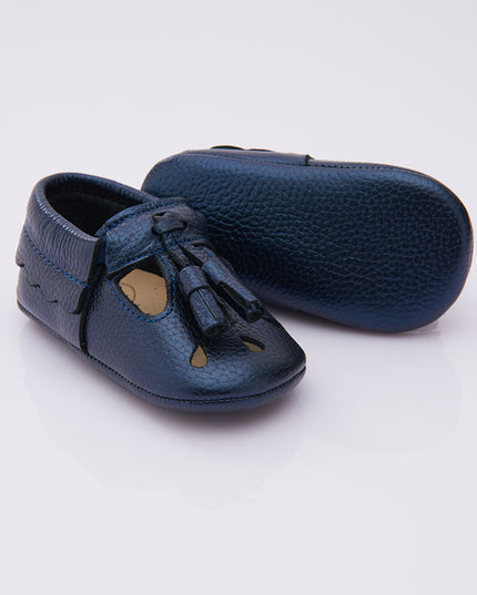 Navy Perforated Tassel Booties
