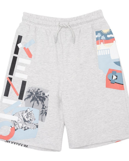 kenzo-Gray Tiger & Logo Print Shorts-k24235-a10