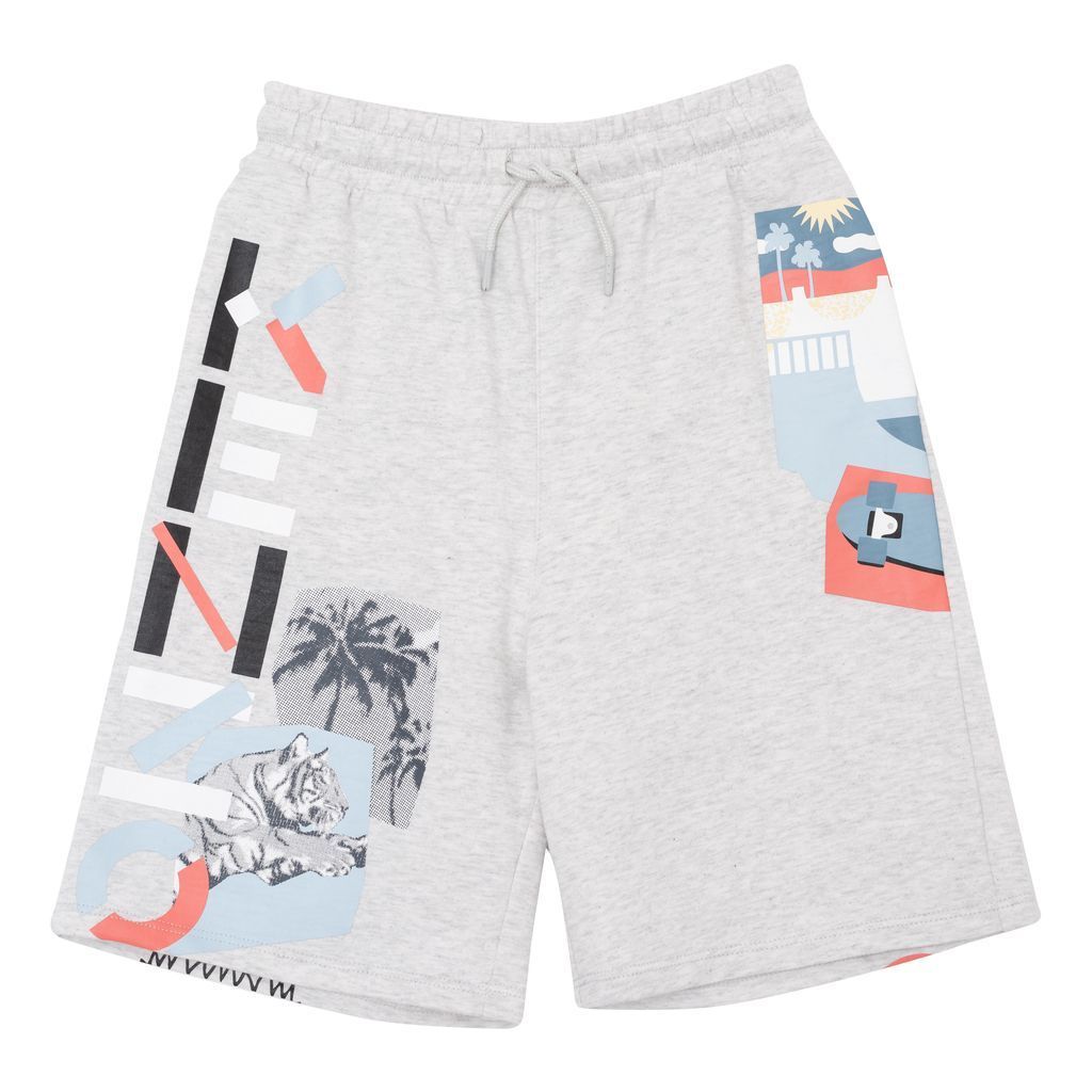 kenzo-Gray Tiger & Logo Print Shorts-k24235-a10