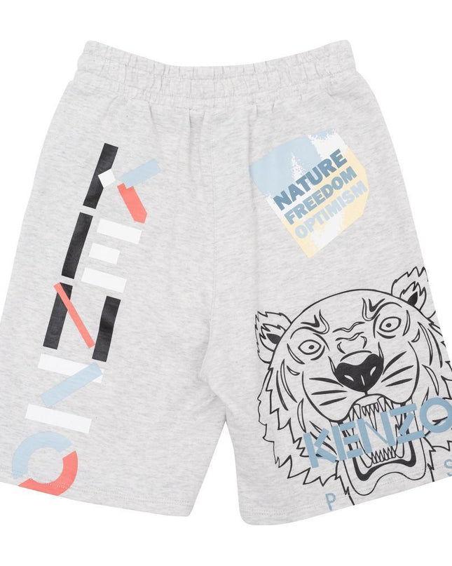 kenzo-Gray Tiger & Logo Print Shorts-k24235-a10