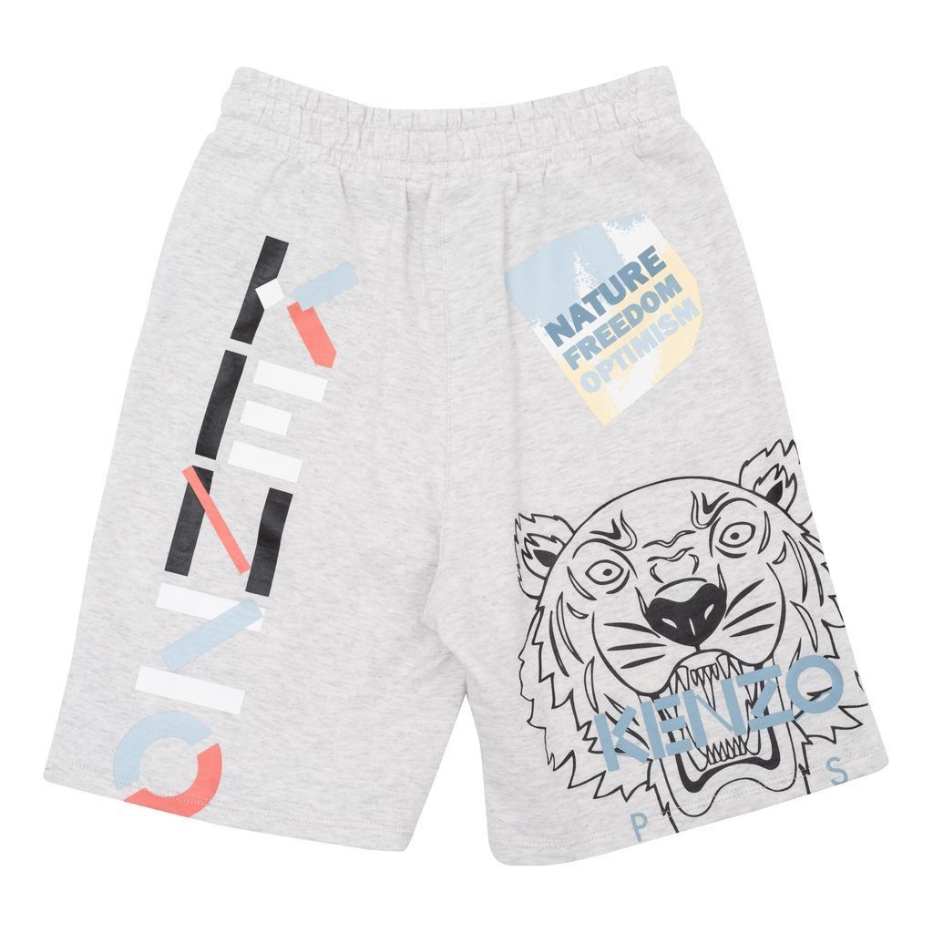 kenzo-Gray Tiger & Logo Print Shorts-k24235-a10