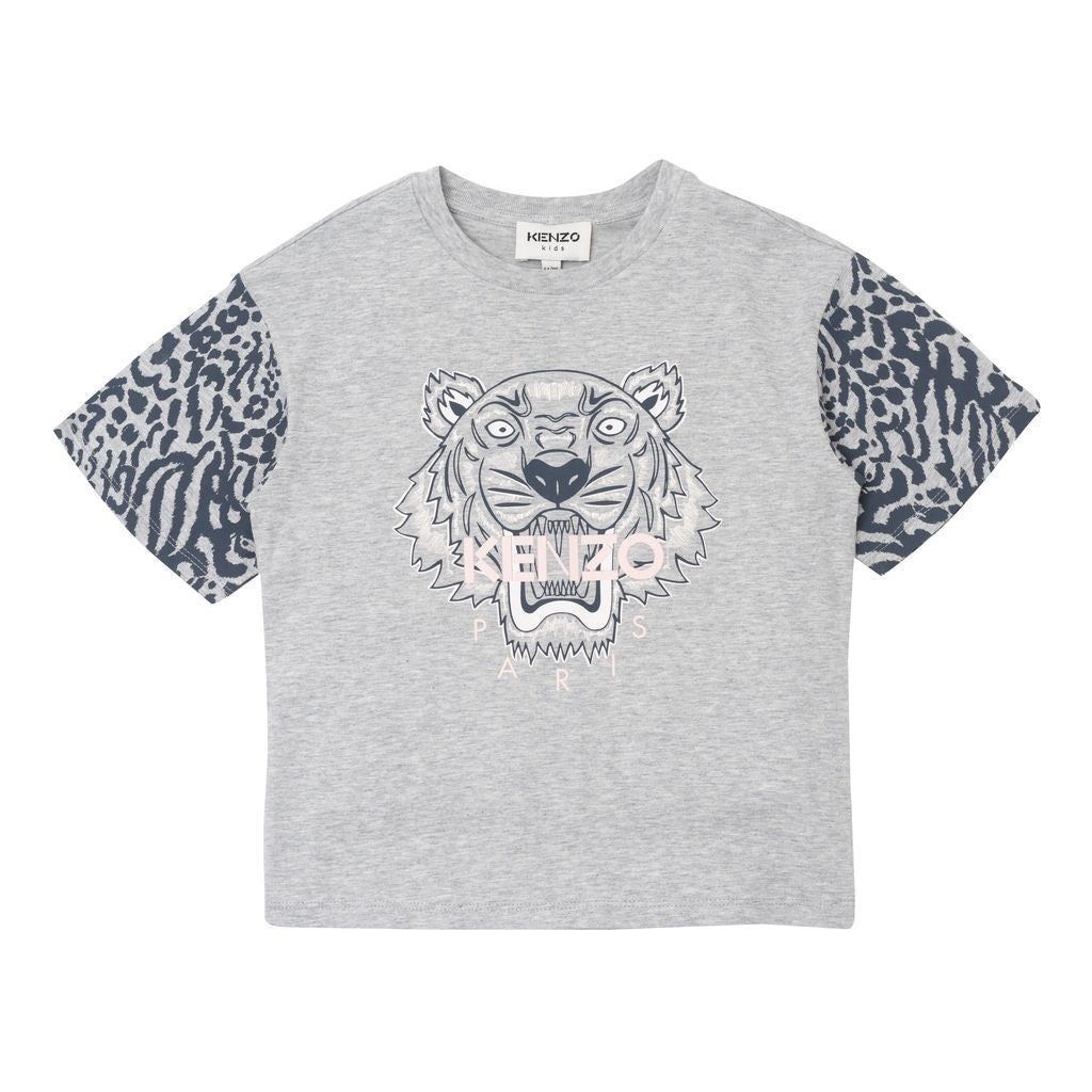 kenzo-Gray Tiger Print T-Shirt-k15491-a07