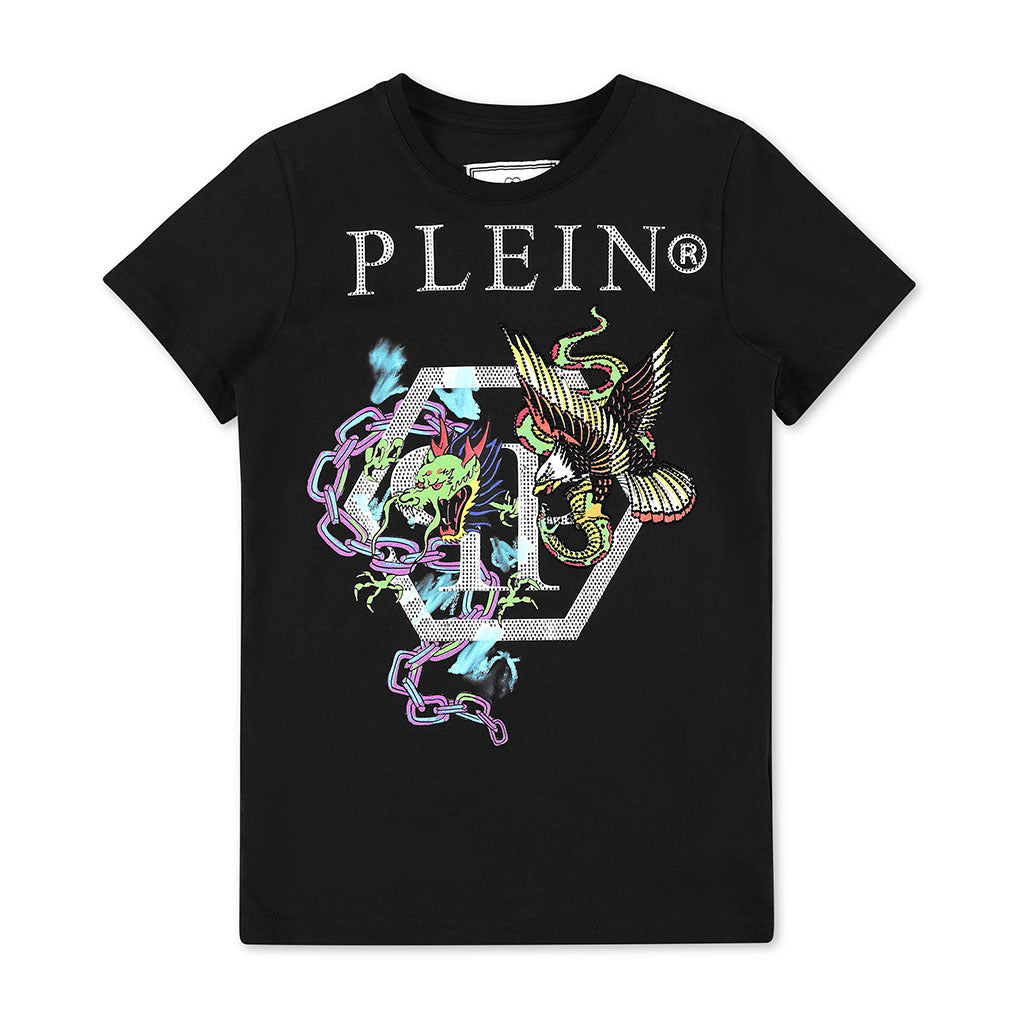 philipp-plein-Black Tattoo Patches T-Shirt-2xm001-laa24-60100