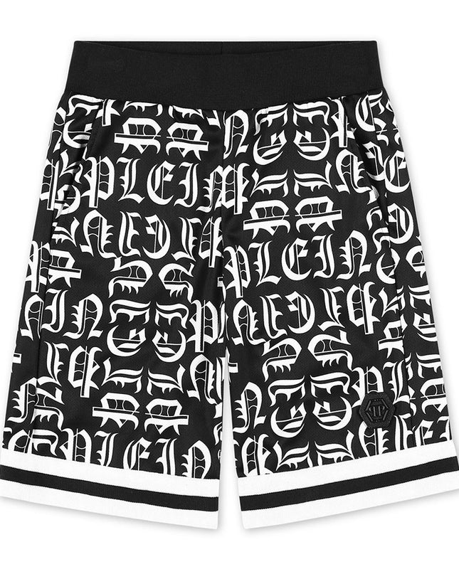 philipp-plein-Black & White Text Shorts-2uq007-ldb93-83364