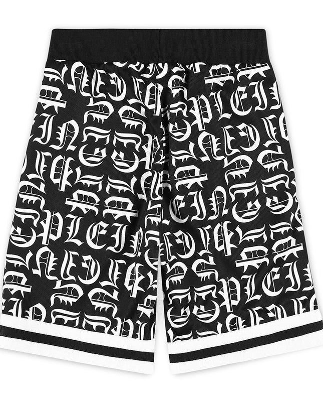philipp-plein-Black & White Text Shorts-2uq007-ldb93-83364