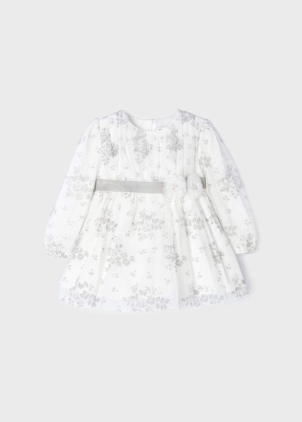 White Floral Belt Tulle Dress