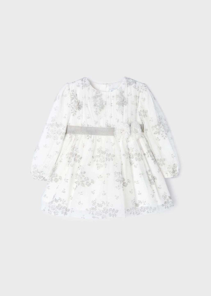 White Floral Belt Tulle Dress