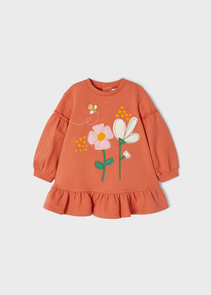 Orange Flower Graphic Fleece Dress