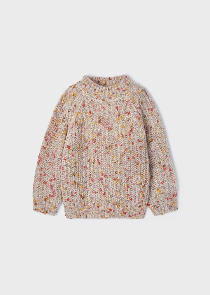 Beige Allover Print Fleece Sweater