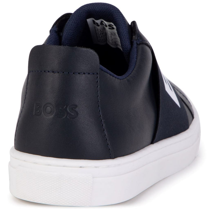 Navy Blue Leather Trainers