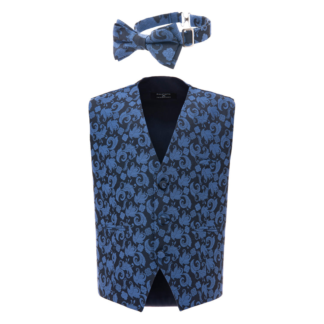 Blue Floral Print Vest & Bowtie