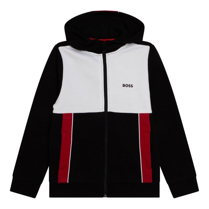 boss-Black Zip Up Hoodie-j25m73-09b
