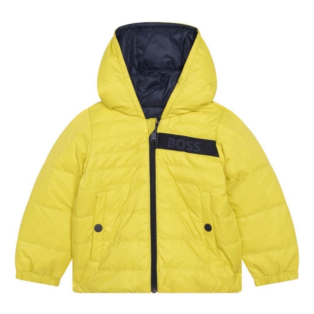 boss-Yellow & Navy Reversible Hooded Puffer Jacket-j06254-616