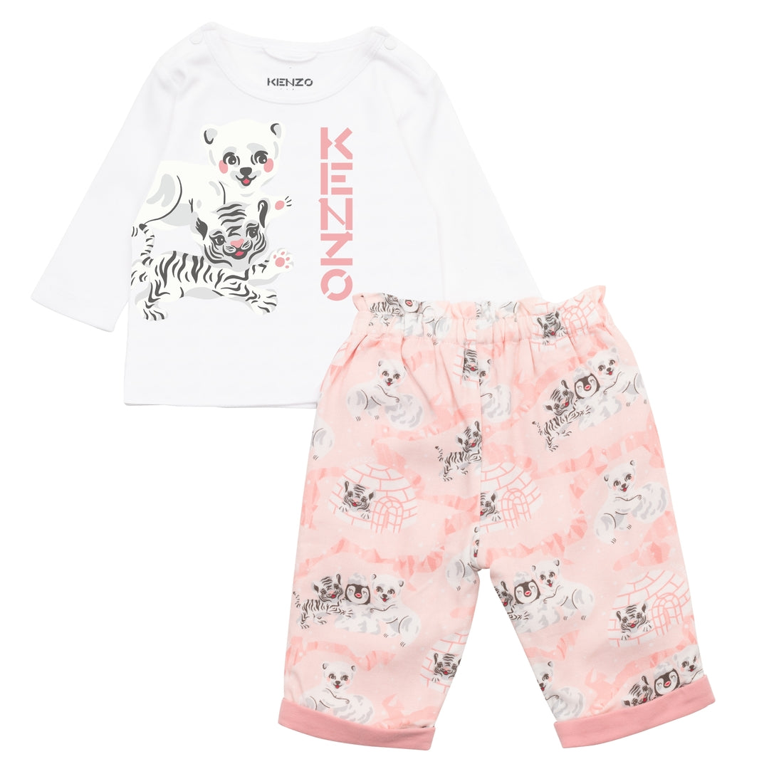 kenzo-White & Pink T-Shirt + Trouser Set-k98087-10p