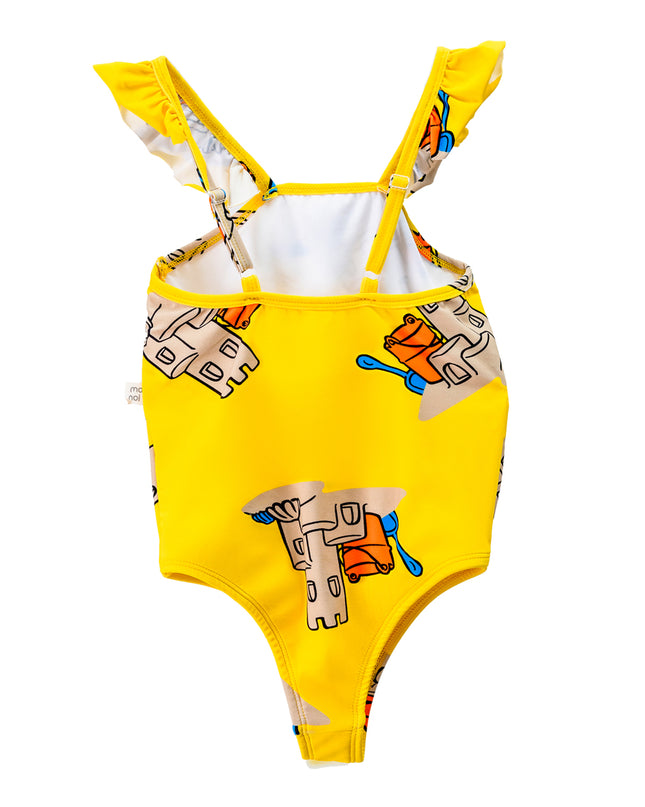 Yellow Sand Castle Print One Piece Swimsuit
