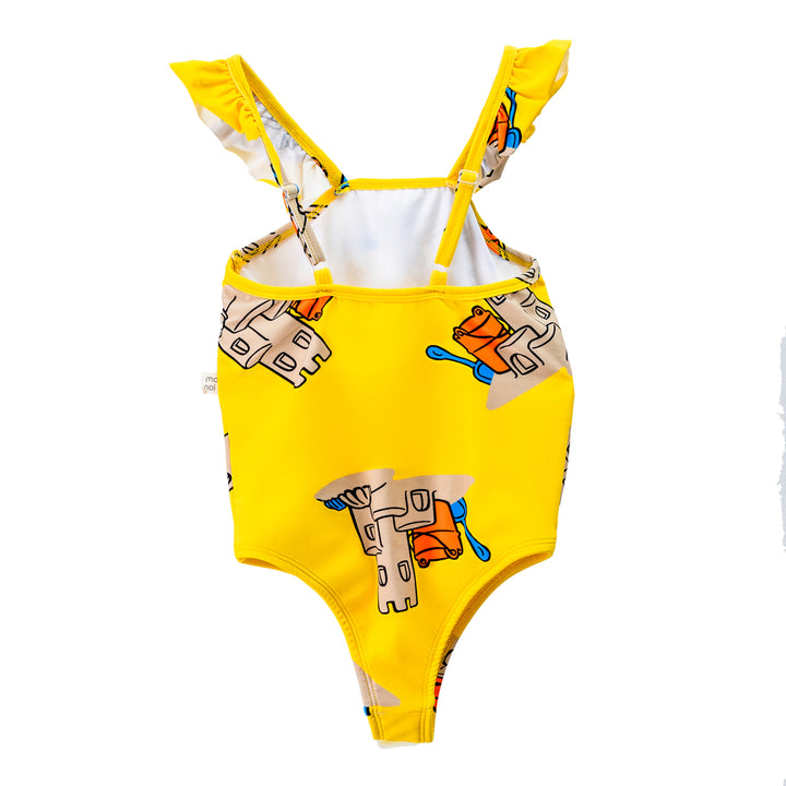 Yellow Sand Castle Print One Piece Swimsuit