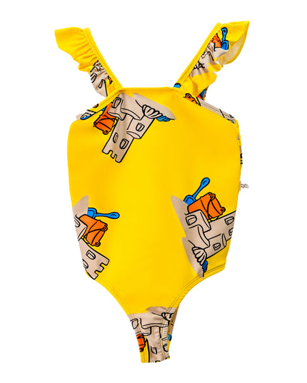 Yellow Sand Castle Print One Piece Swimsuit