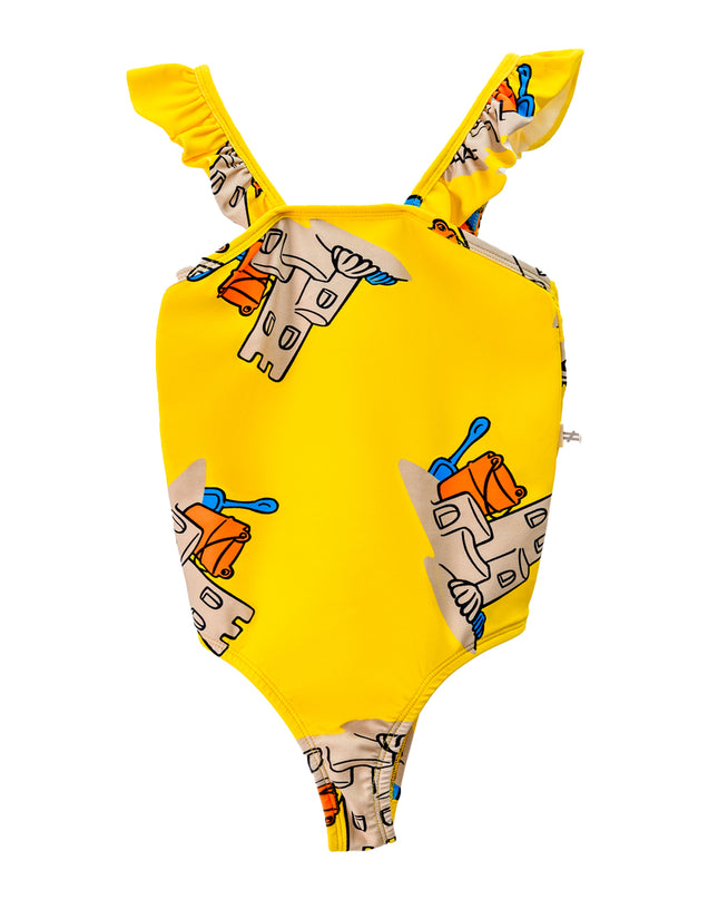 Yellow Sand Castle Print One Piece Swimsuit