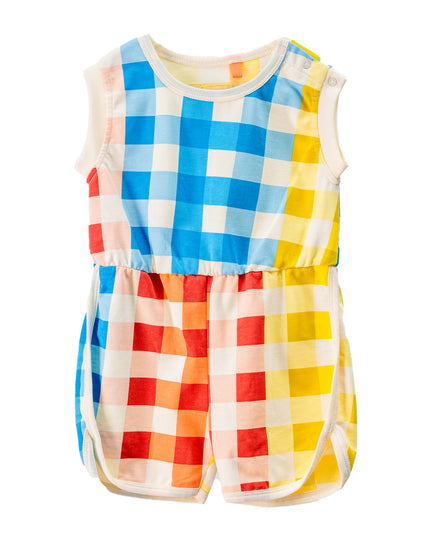 Multicolor Plaid Print Sleeveless Romper