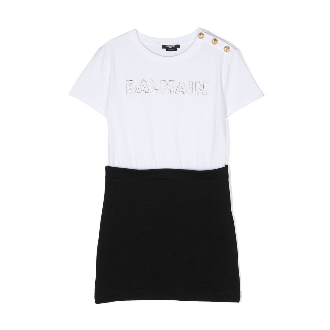 balmain-Black & White Logo Dress-bs1b81-z0057-100ne