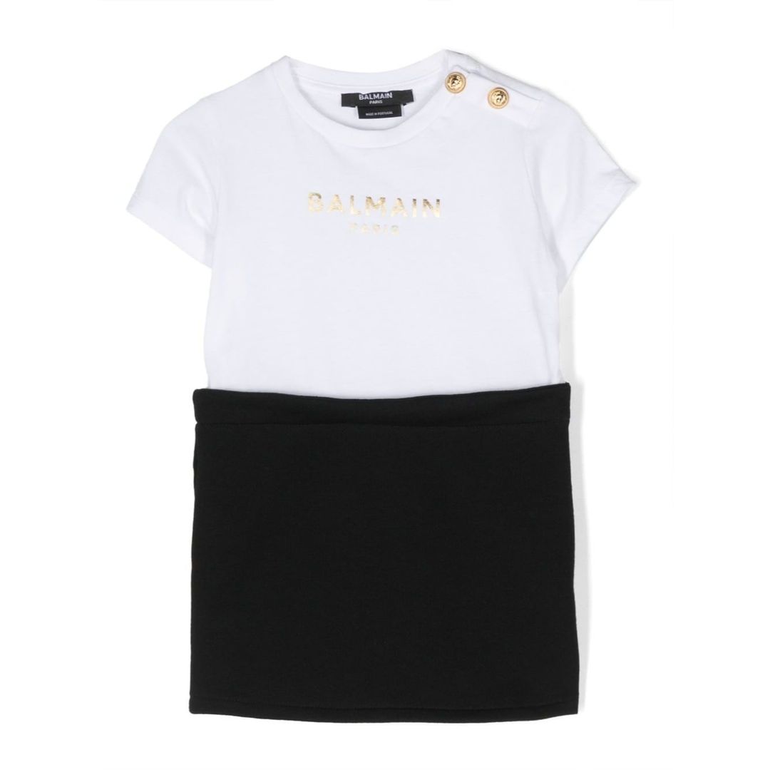 balmain-Black & White Logo Dress-bs1061-z0001-930or