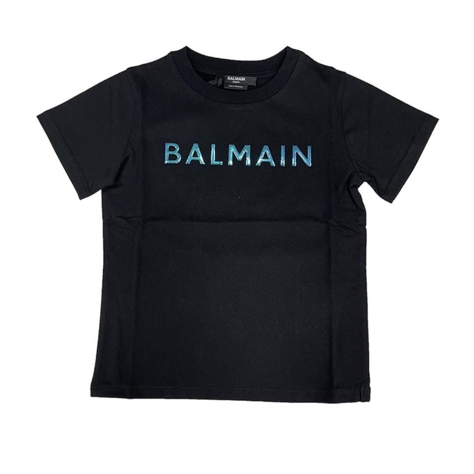 balmain-Black T-Shirt With Rubberized Logo-bs8641-z0082-930