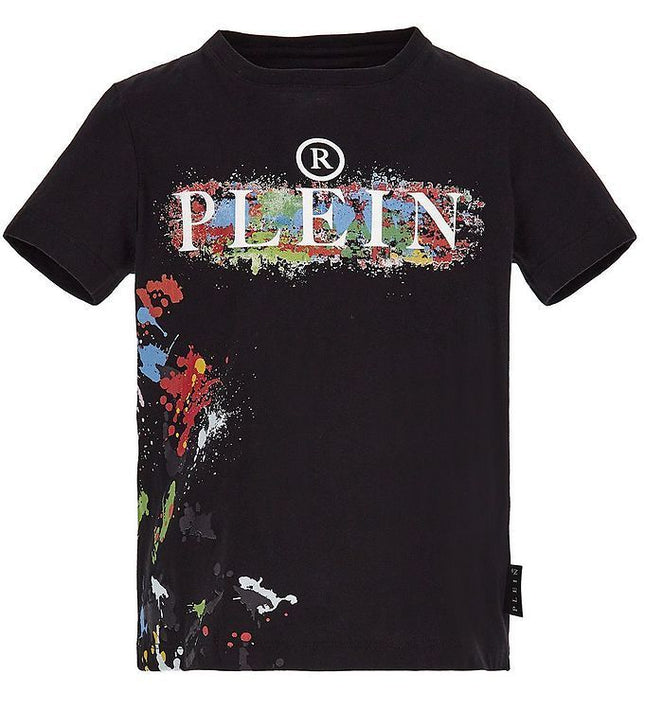 philipp-plein-Black Color Splash Logo T-Shirt-29m001-laa26-60100