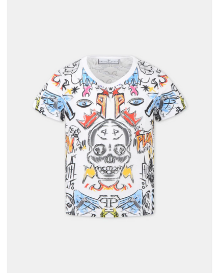 philipp-plein-White Graphic Print T-Shirt-t-shirt-2pm004-laa26-86591