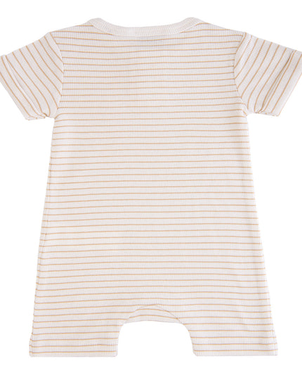 Beige Striped Modal Pocket Romper