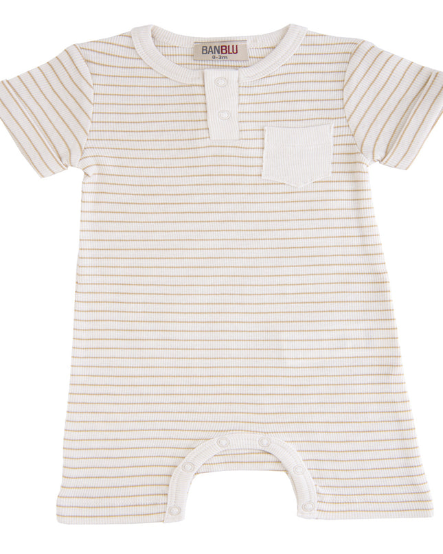 Beige Striped Modal Pocket Romper