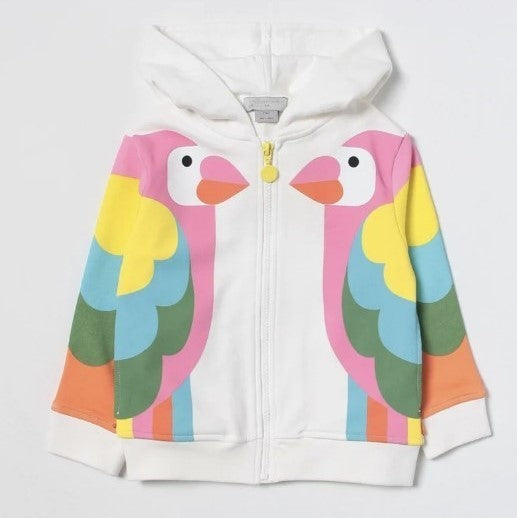 White Parrot Embroidery Hoodie with Wings