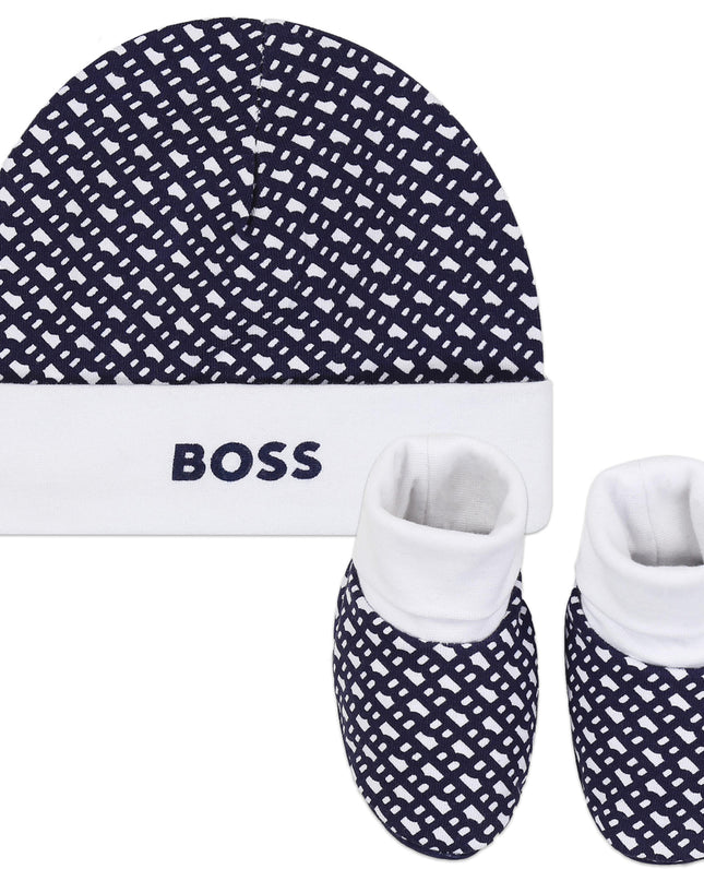 boss-j98394-849-nb-Navy Blue Hat and Booties Set