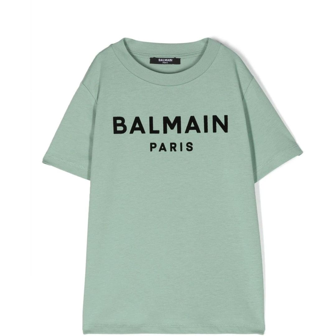 balmain-Green Logo T-Shirt-bt8q71-z0116-702ne